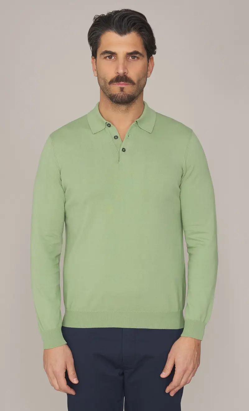 Polo masq manica lunga in puro cotone, colore verde