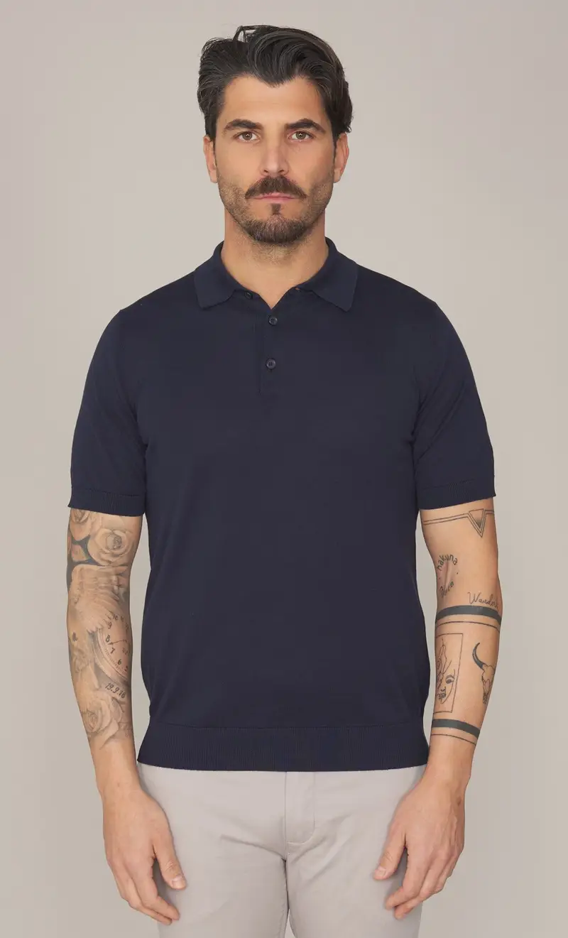 Polo tennis masq manica corta in puro cotone lavato, colore blu