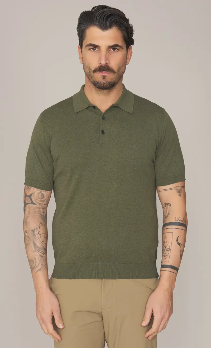 Polo tennis masq manica corta in puro cotone lavato, colore verde