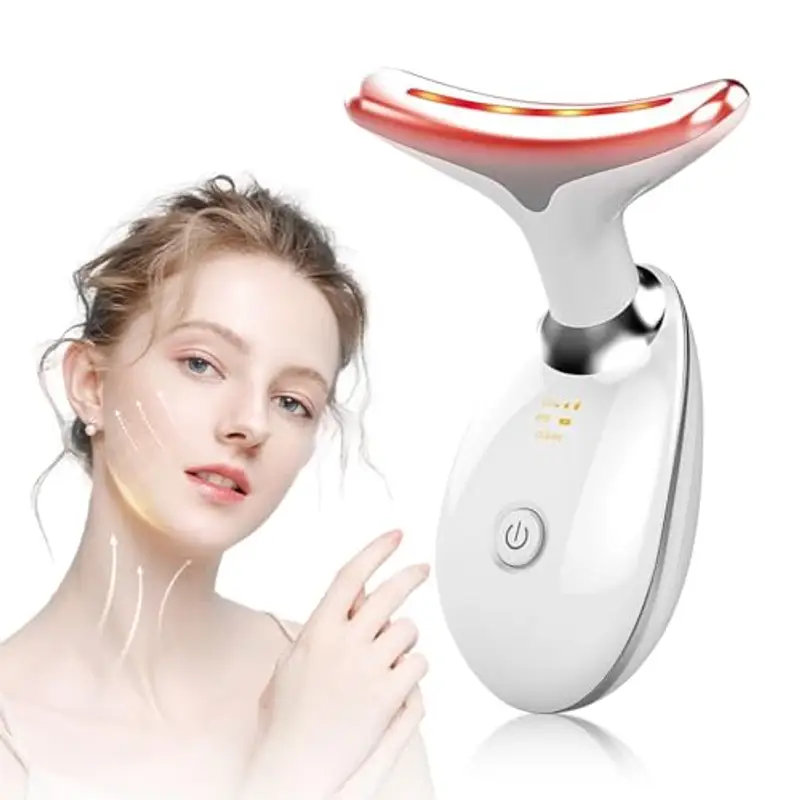 Massaggiatore Viso, 3 Modalità EMS Gua Sha, 7 Colori Radiofrequenza Viso, 45°C Riscaldabile Pulizia Viso, Doppio Mento Lifting Strumento Guasha Viso Motorizzato Senza Fili,Bianco
