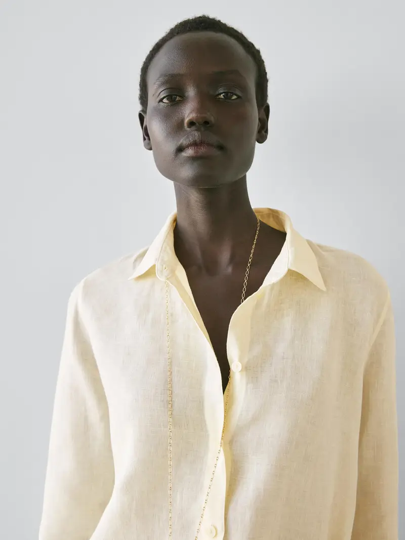 100% Linen Flowing Shirt - Giallo - (It 46) - Massimo Dutti - Femminile