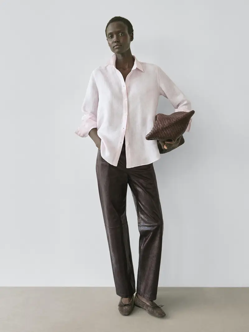 100% Linen Flowing Shirt - Rosa - (It 46) - Massimo Dutti - Femminile