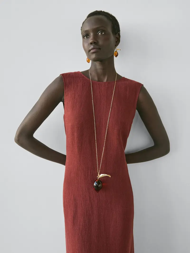 100% Linen Midi Dress - Tegola - (It 42) - Massimo Dutti - Femminile