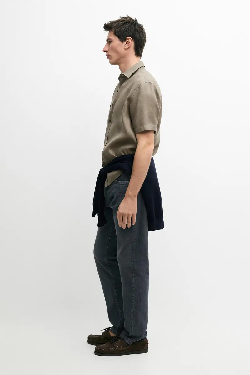 100% Linen Short-Sleeved Shirt - Sabbia - - Massimo Dutti - Maschile