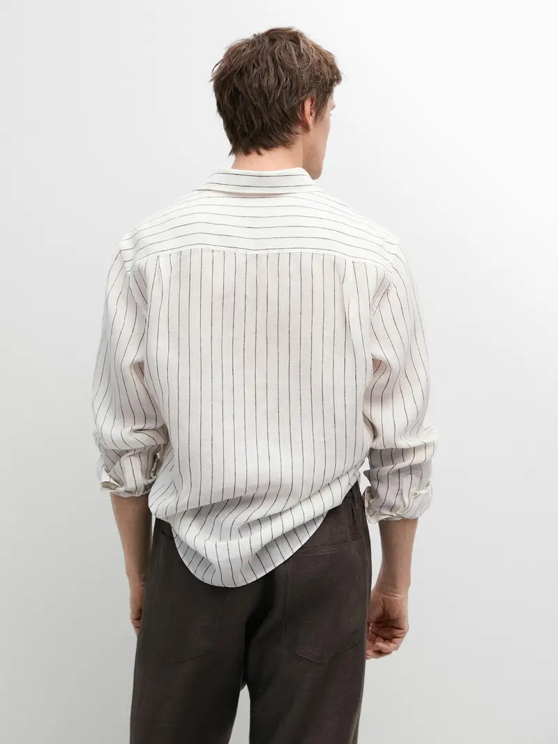 100% Linen Striped Shirt - Bianco Roto - - Massimo Dutti - Maschile