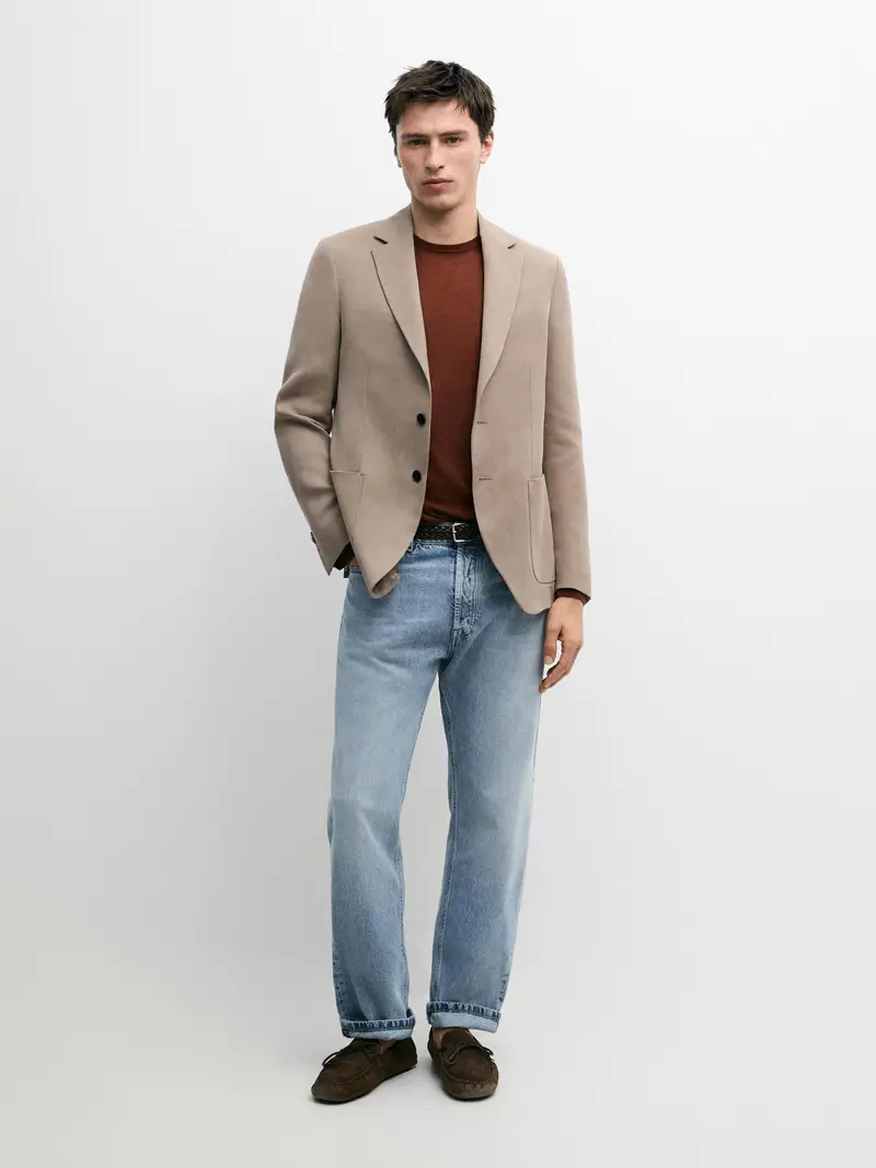American Tailoring With Linen Pocket Detail - Beige - - Massimo Dutti - Maschile