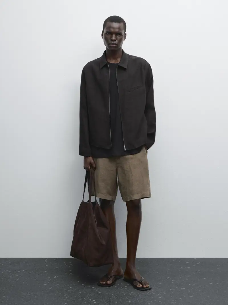 Bermuda 100% Lino - Visone - - Massimo Dutti - Maschile