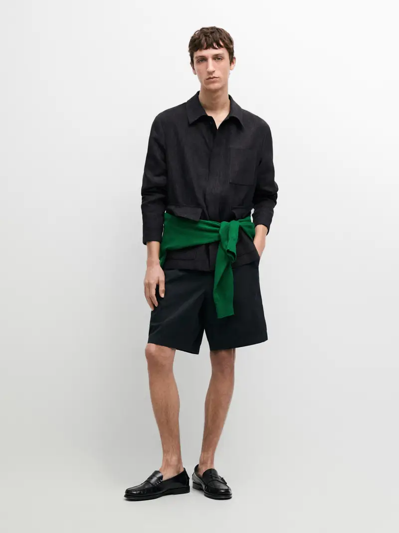 Bermuda Con Dettaglio In Vita In Cotone - Blu Marino - - Massimo Dutti - Maschile