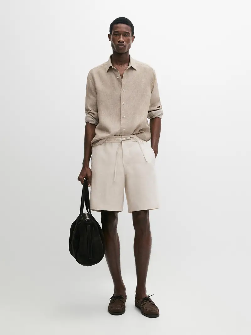 Bermuda Corti 100% Lino - Sabbia - - Massimo Dutti - Maschile