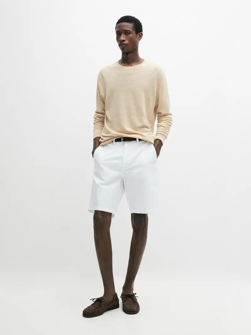 Bermuda In Lino - Bianco - - Massimo Dutti - Maschile