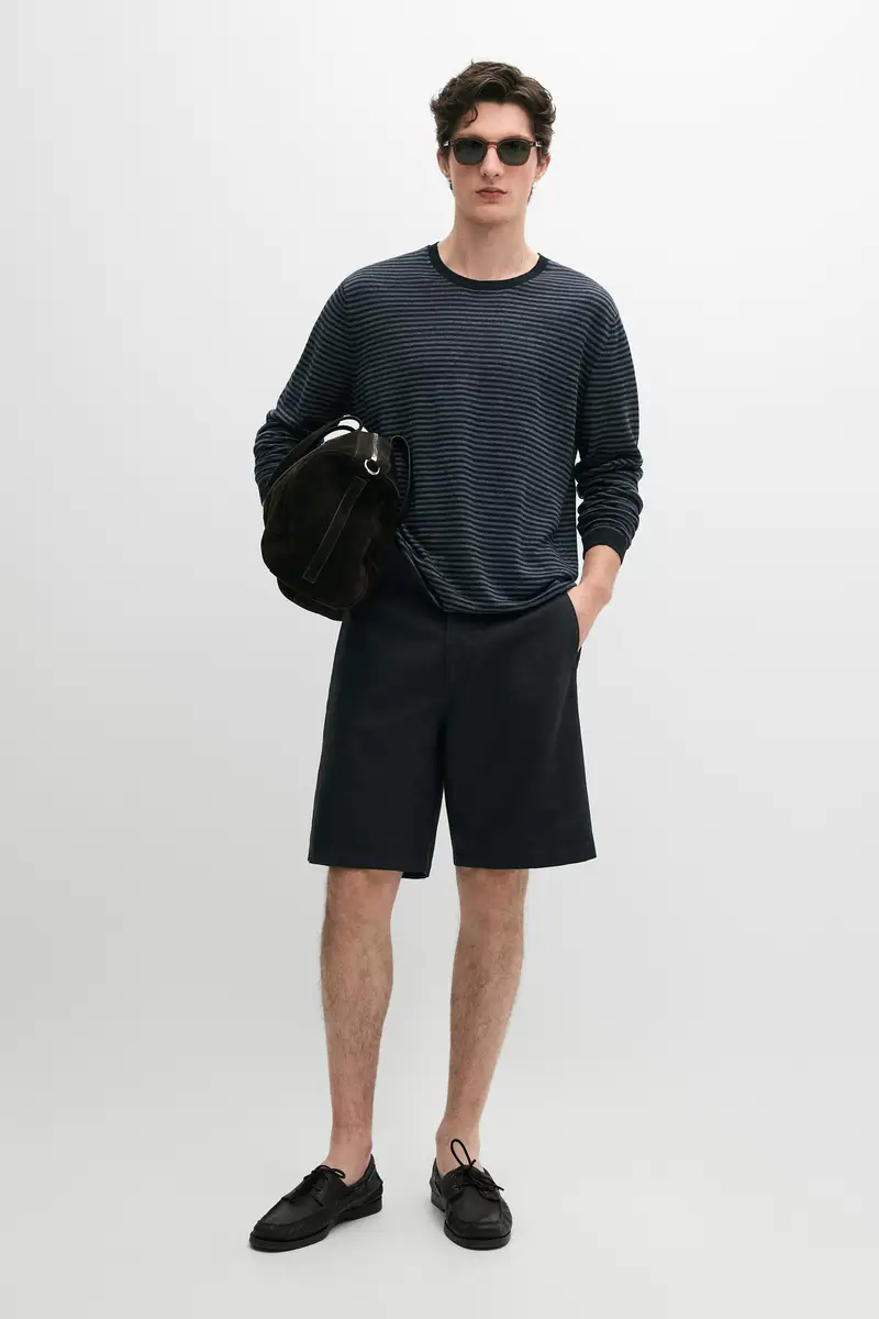 Bermuda In Lino - Blu Marino - - Massimo Dutti - Maschile