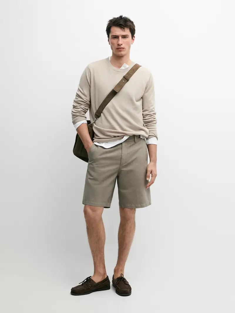 Bermuda In Lino - Kaki Chiaro - - Massimo Dutti - Maschile
