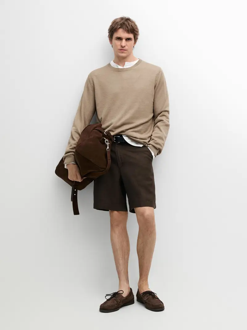 Bermuda Lunga In Lino Total Look - Marrone - - Massimo Dutti - Maschile
