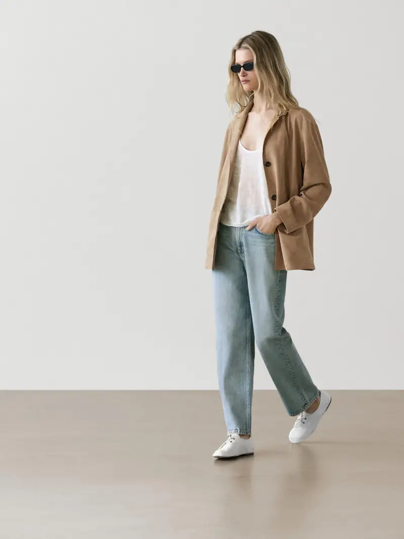 Blazer Con Tasche In Pelle Scamosciata - Sabbia - - Massimo Dutti - Femminile