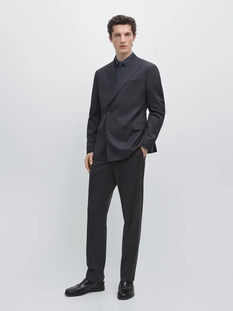 Blazer Doppiopetto In Lana Fredda - Blu Marino - - Massimo Dutti - Maschile