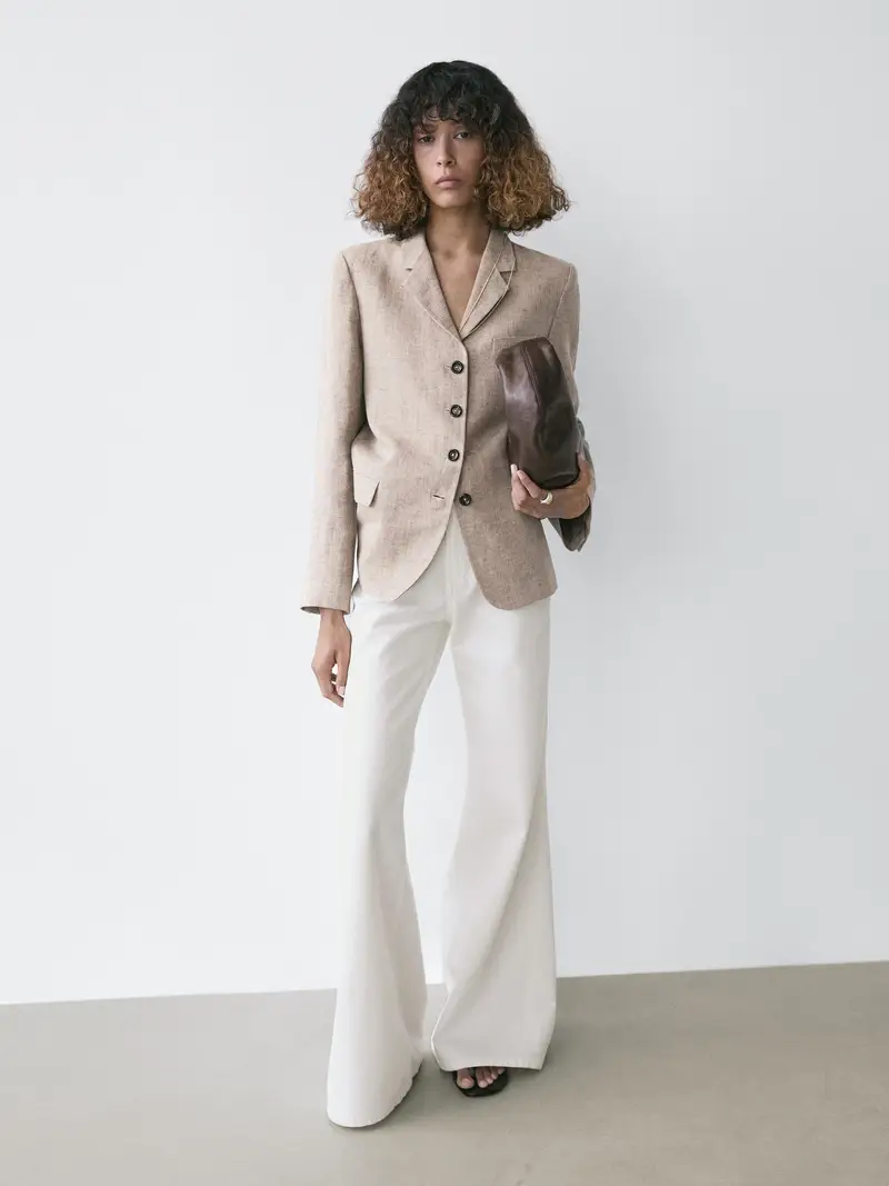 Blazer Mélange Lino - Beige - (It 46) - Massimo Dutti - Femminile