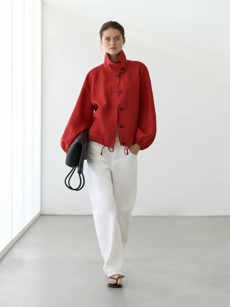 Bomber Con Maniche A Sbuffo In Lino - Arancione - - Massimo Dutti - Femminile