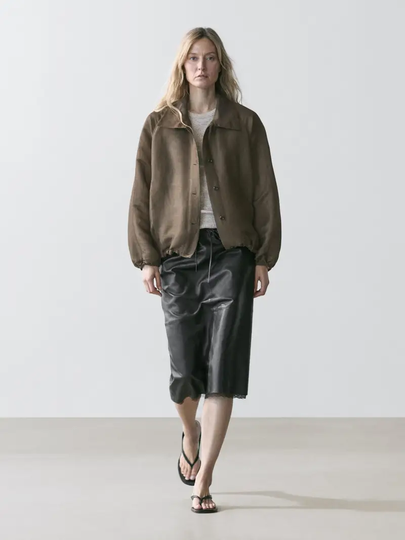 Bomber In Lino E Seta - Kaki - - Massimo Dutti - Femminile