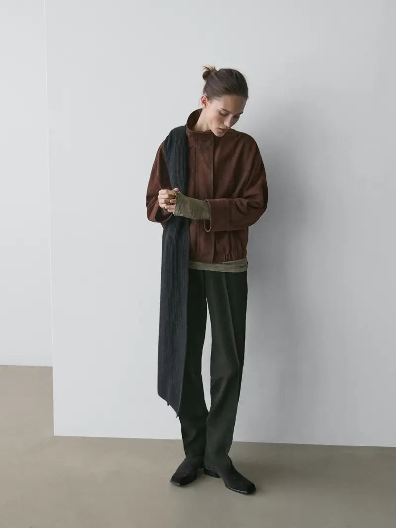 Bomber In Pelle Scamosciata - Marrone - - Massimo Dutti - Femminile