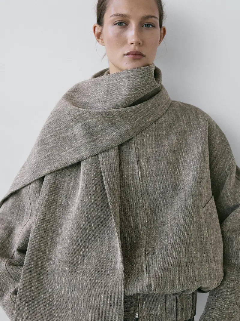 Bomber Jaspé Con Sciarpa - Grigio - - Massimo Dutti - Femminile