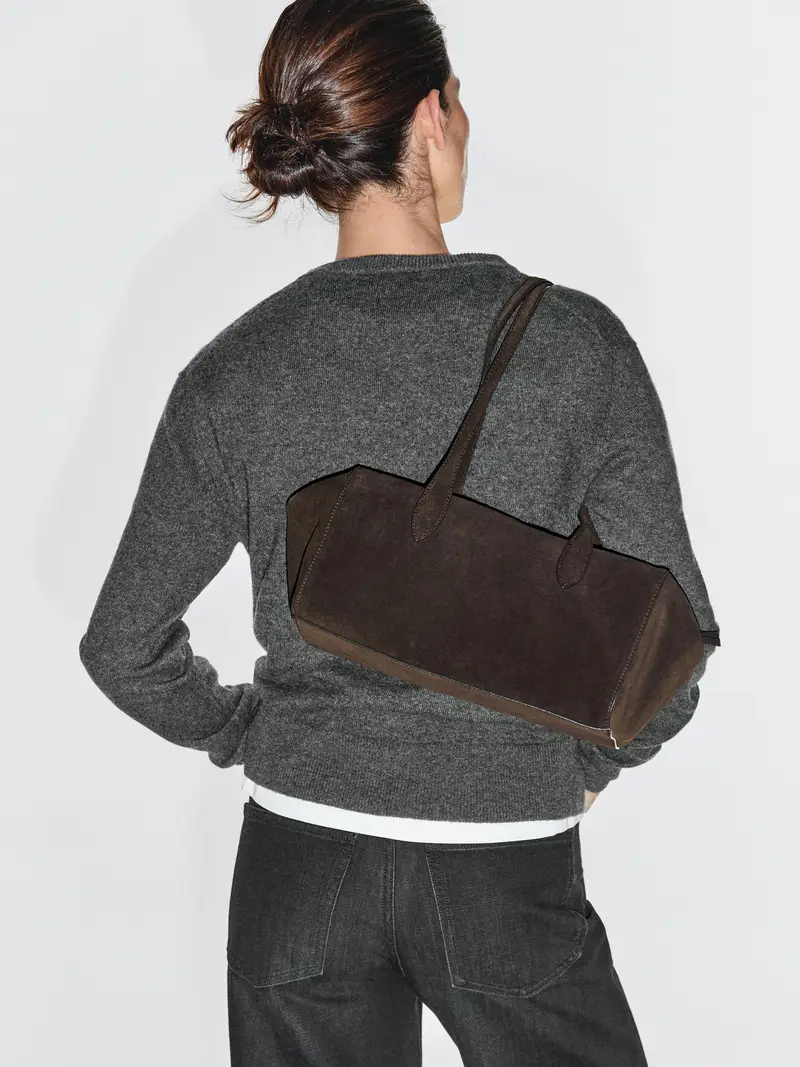 Borsa West Satchel In Pelle Scamosciata - Marrone - - Massimo Dutti - Femminile