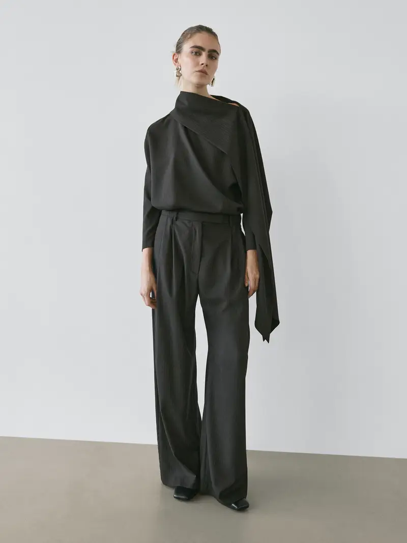 Camicetta A Righe Con Dettaglio Mantella - Studio - Nero - - Massimo Dutti - Femminile