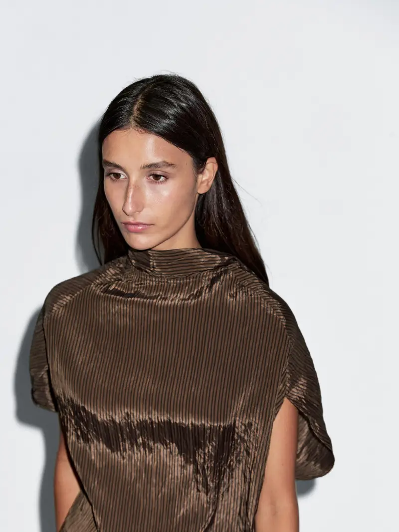 Camicetta A Righe Sottili Con Colletto A Foulard - Marrone - - Massimo Dutti - Femminile