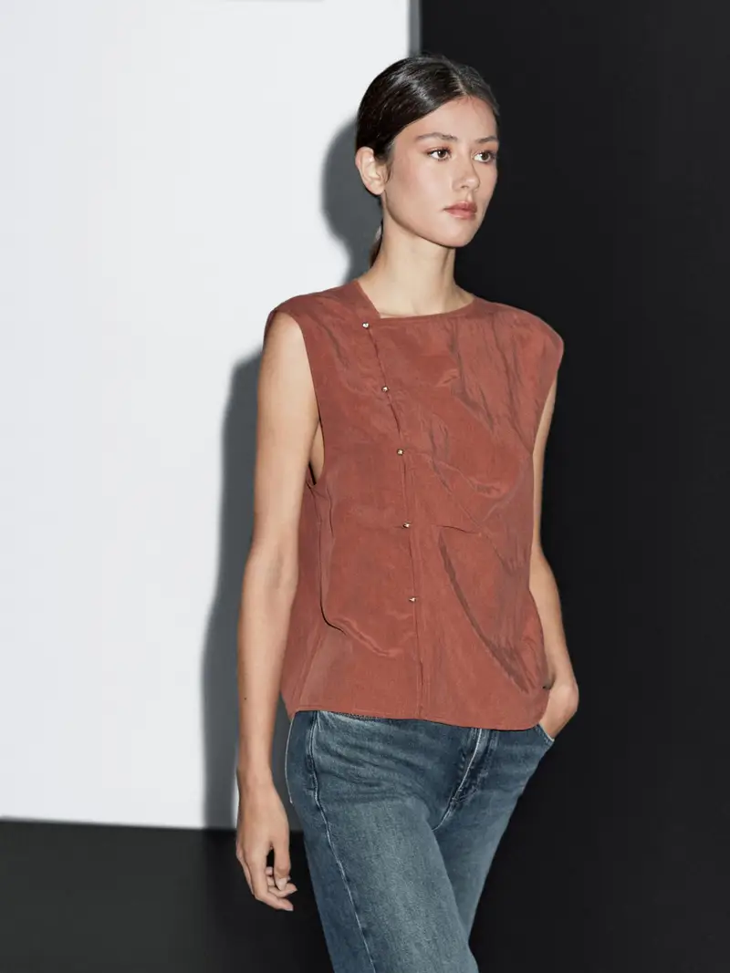 Camicetta Con Abbottonatura Laterale Argentata - Rossiccio - - Massimo Dutti - Femminile