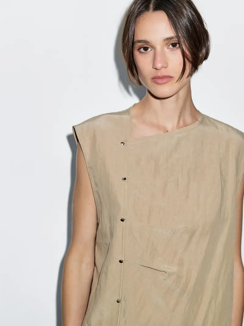 Camicetta Con Abbottonatura Laterale Argentata - Tegola - - Massimo Dutti - Femminile