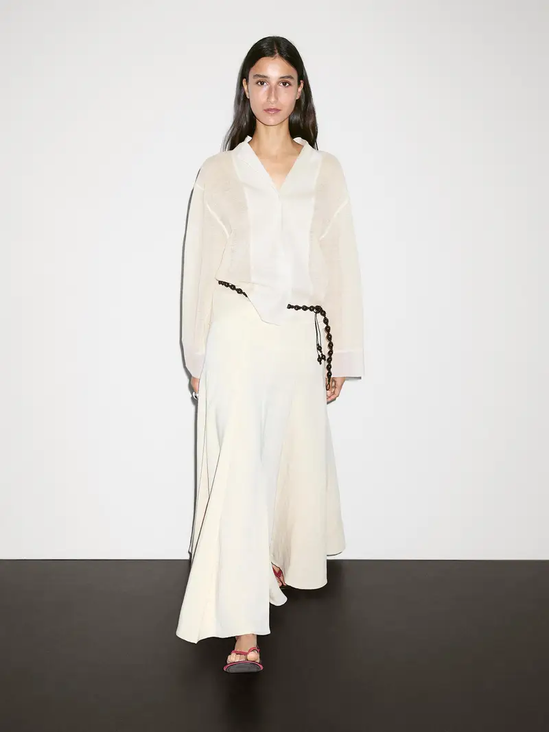 Camicetta Con Dettaglio In Vari Tessuti Misto Cotone - Beige - - Massimo Dutti - Femminile