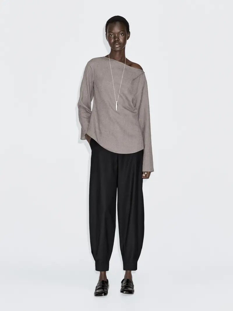 Camicetta Con Scollo A Barchetta In Misto Lana - Marrone Topo - - Massimo Dutti - Femminile