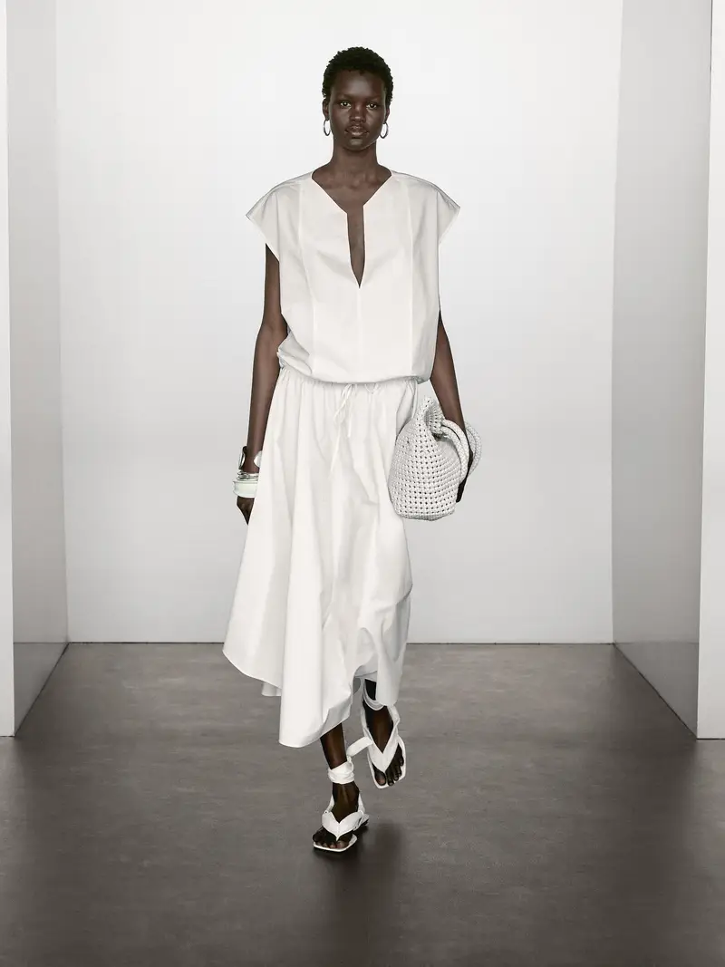 Camicetta In Popeline Con Dettaglio In Gomma E Cotone - Bianco - - Massimo Dutti - Femminile