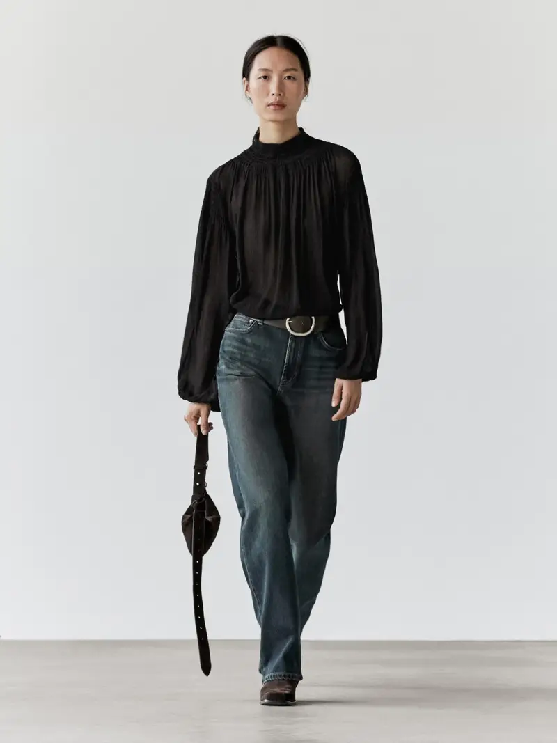 Camicetta Morbida Con Collo - Nero - - Massimo Dutti - Femminile
