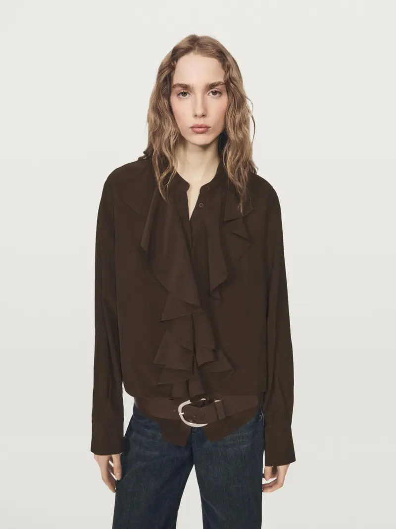 Camicetta Morbida Con Dettaglio Di Volant - Marrone - - Massimo Dutti - Femminile