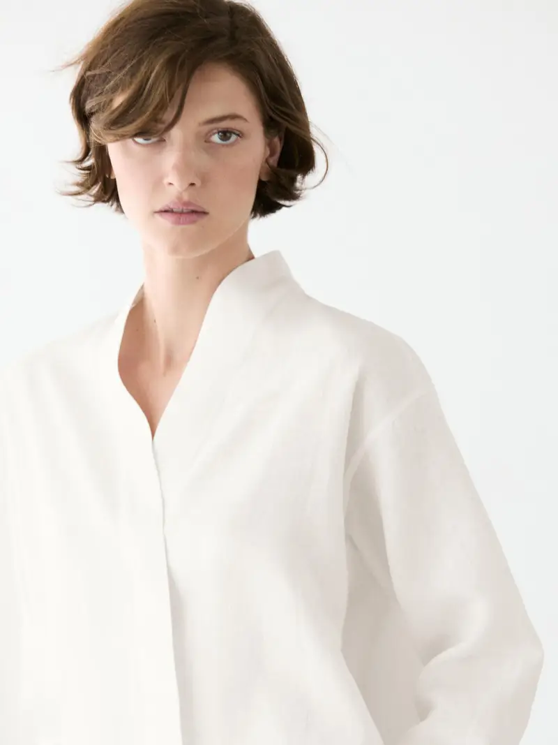 Camicetta Morbida Con Scollo Incrociato In Lino - Bianco - - Massimo Dutti - Femminile