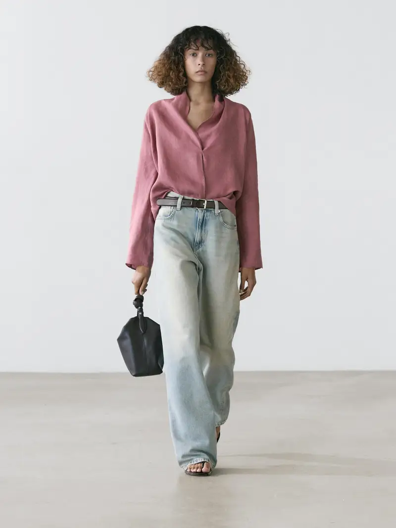 Camicetta Morbida Incrociata In Lino - Rosa - - Massimo Dutti - Femminile