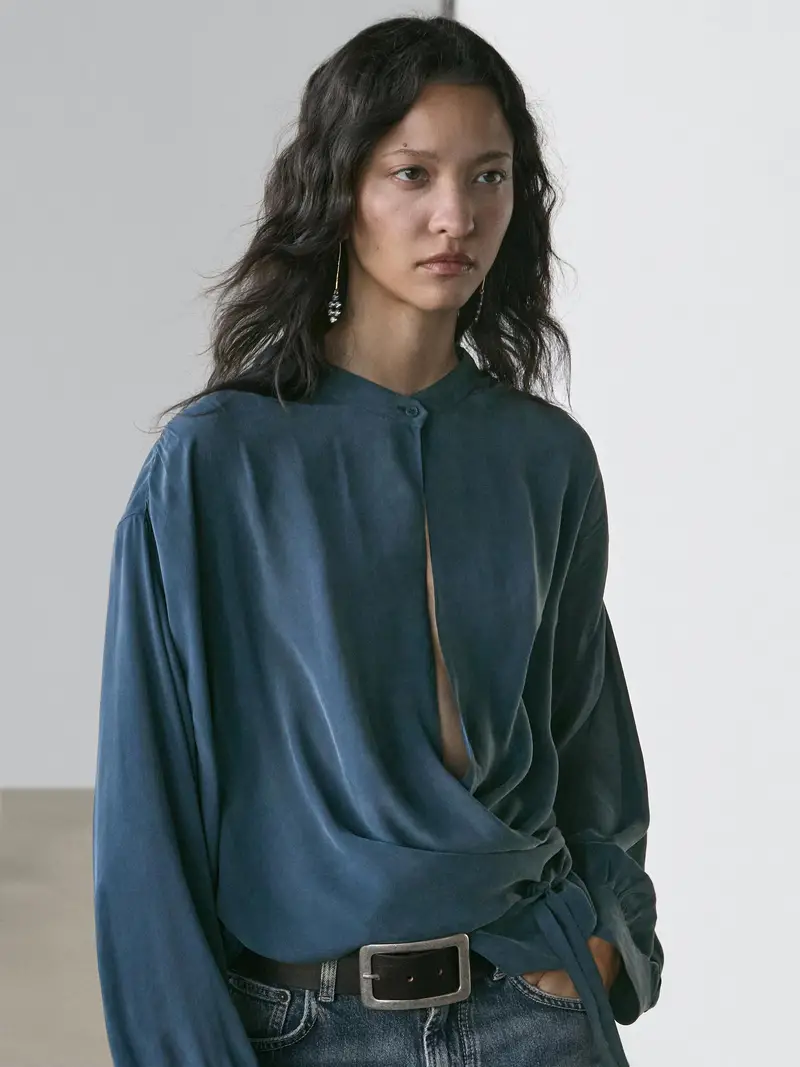 Camicetta Morbida Incrociata - Verde - - Massimo Dutti - Femminile