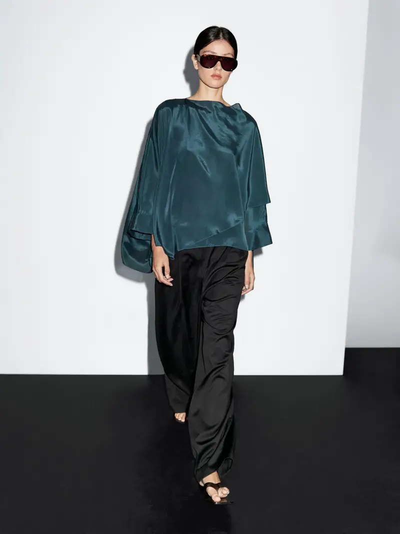 Camicetta Morbida Stile Mantella - Piombo - - Massimo Dutti - Femminile