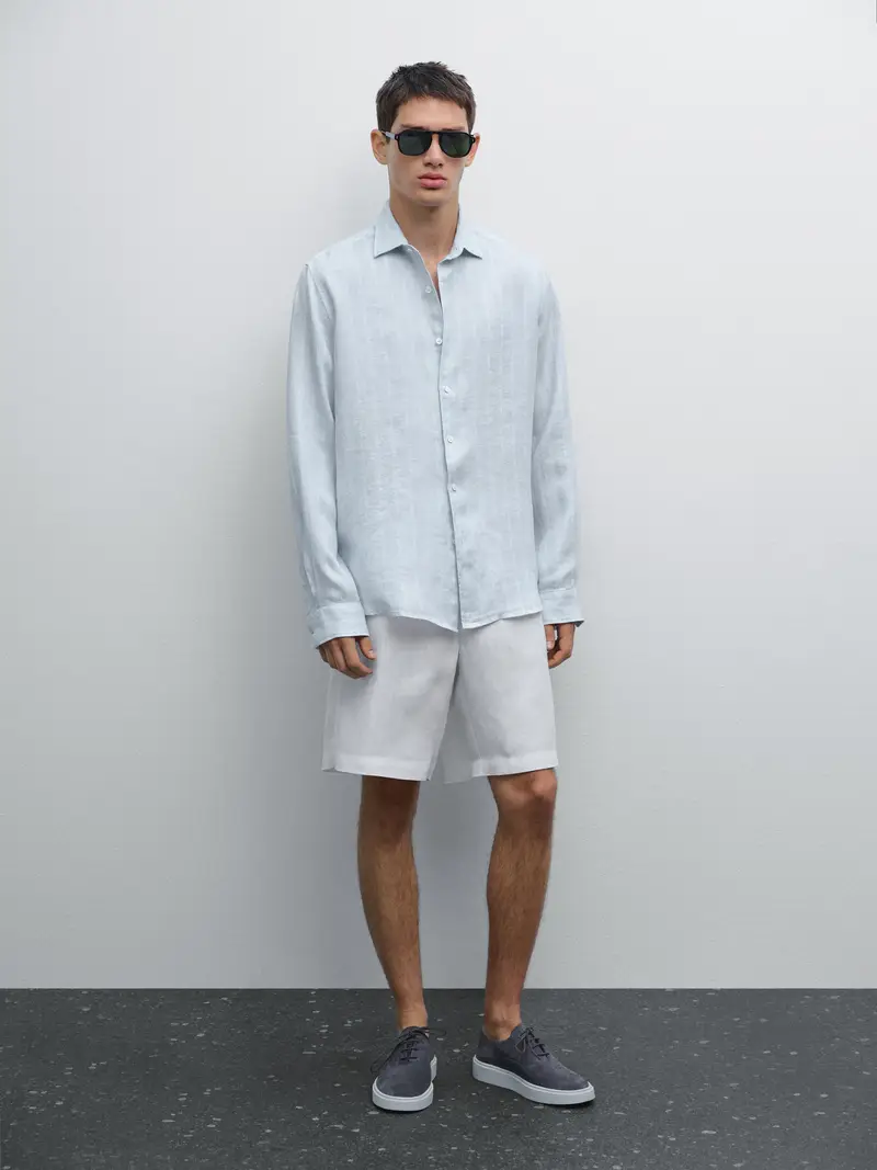 Camicia A Doppia Riga Regular Fit - Celeste - - Massimo Dutti - Maschile