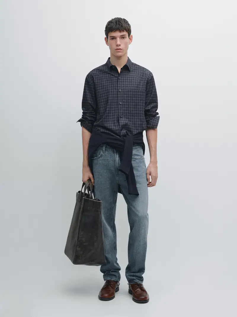 Camicia A Quadri Relax Fit - Blu Marino - - Massimo Dutti - Maschile