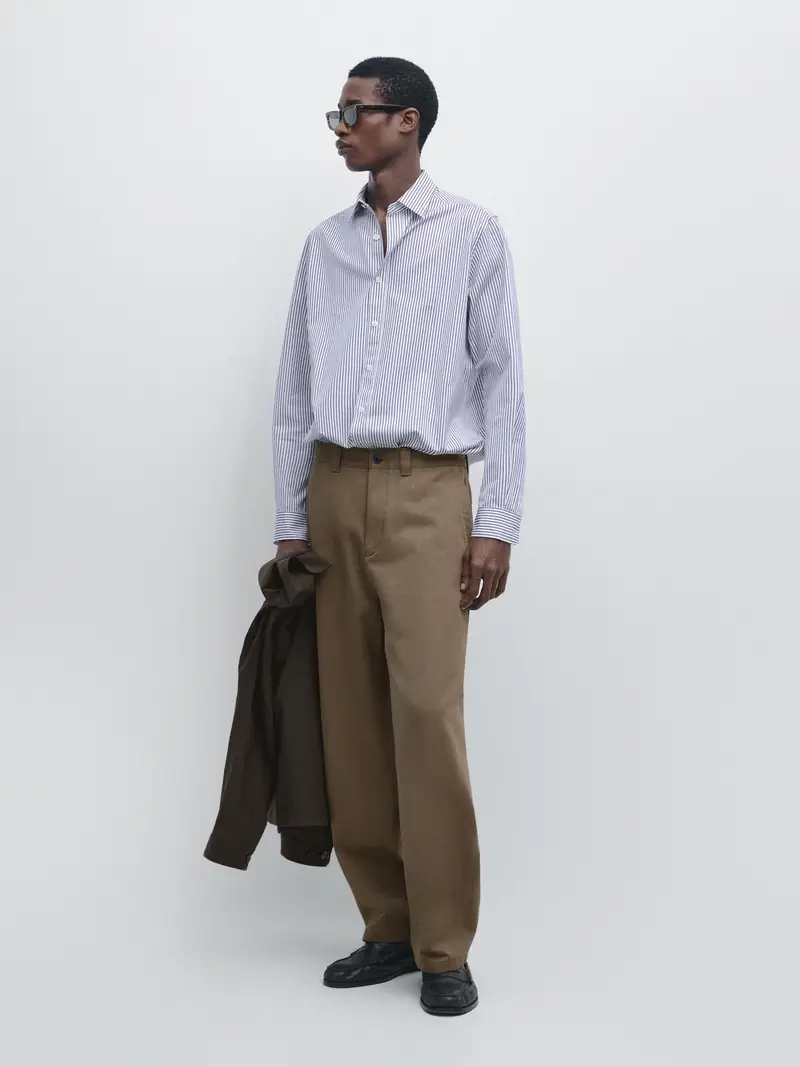 Camicia A Righe 100% Cotone - Azzurro Intenso - - Massimo Dutti - Maschile