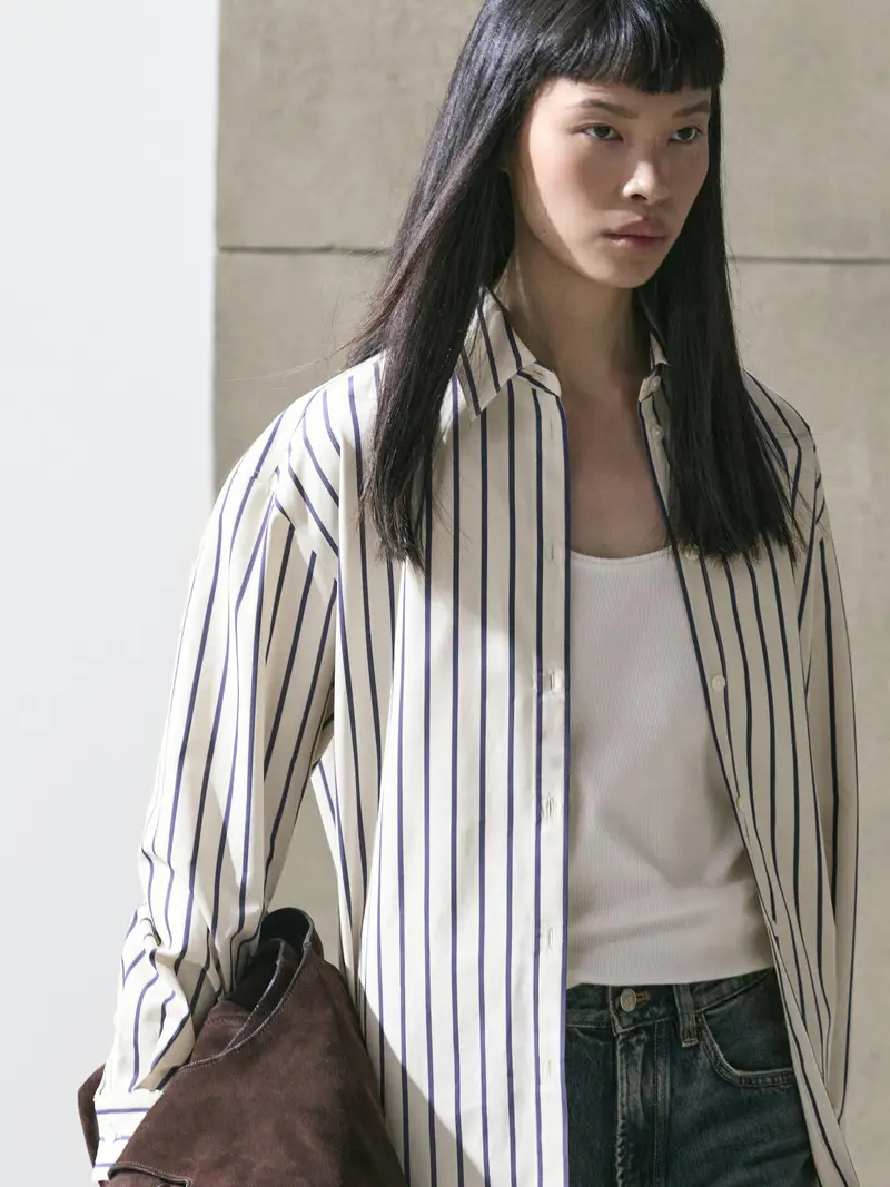 Camicia A Righe 100% Cotone - Vaniglia - - Massimo Dutti - Femminile