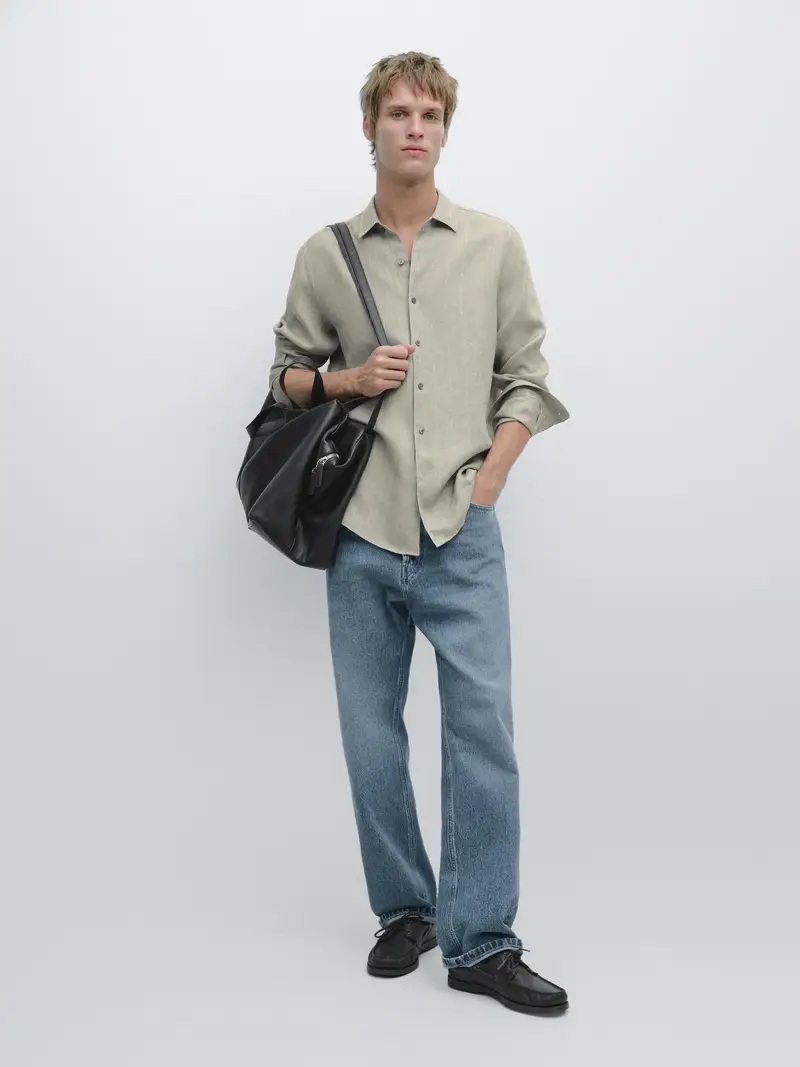 Camicia A Righe 100% Lino - Verde Chiaro - - Massimo Dutti - Maschile