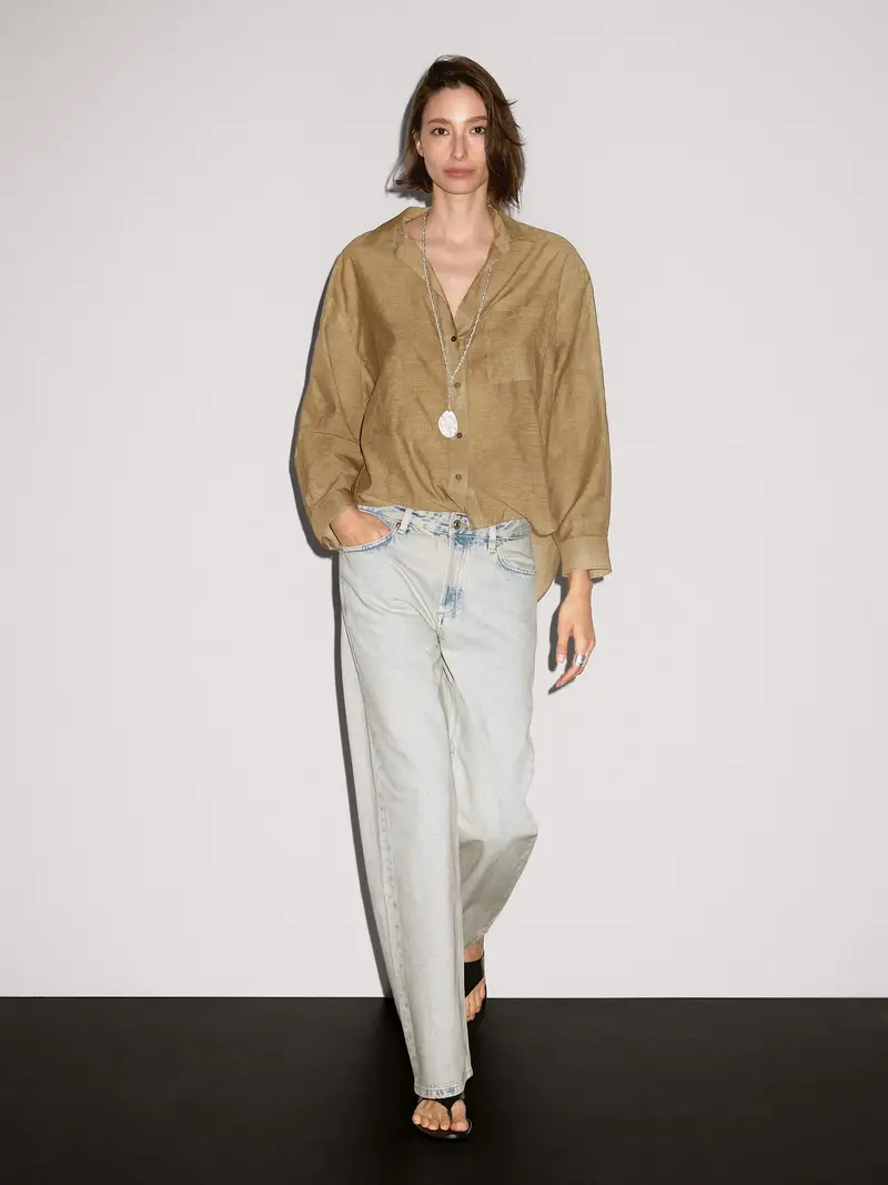 Camicia A Righe In Misto Cotone - Senape - - Massimo Dutti - Femminile