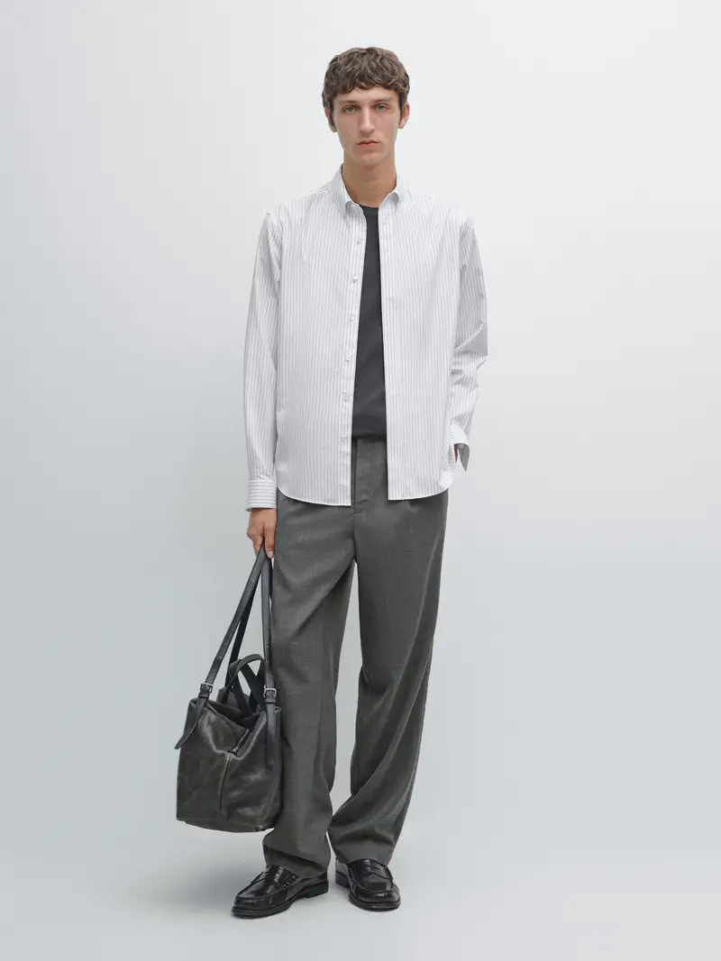 Camicia A Righe Regular Fit 100% Cotone - Bianco - - Massimo Dutti - Maschile