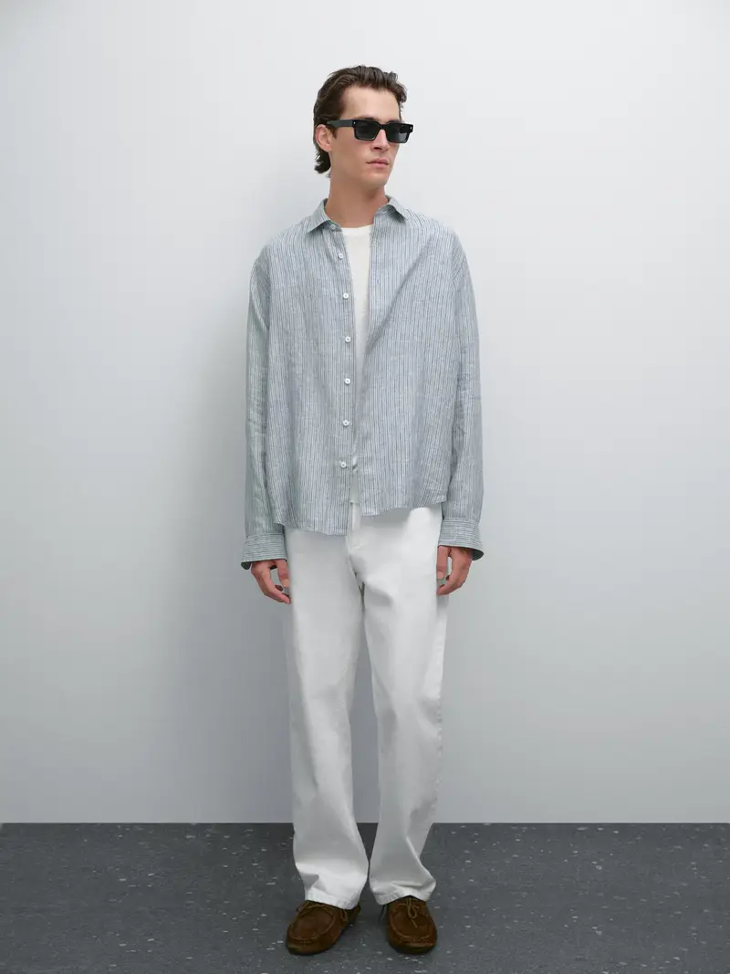 Camicia A Righe Regular Fit - Azzurro Intenso - - Massimo Dutti - Maschile