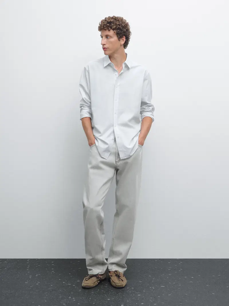 Camicia A Righe Regular Fit - Blu Celeste - - Massimo Dutti - Maschile