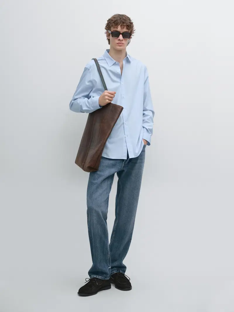 Camicia A Righe Regular Fit - Blu Celeste - - Massimo Dutti - Maschile