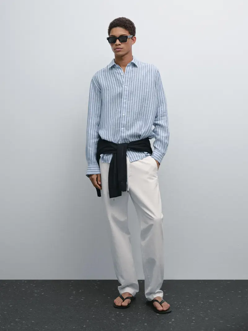 Camicia A Righe Regular Fit - Celeste - - Massimo Dutti - Maschile