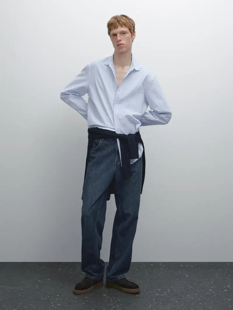 Camicia A Righe Regular Fit - Celeste - - Massimo Dutti - Maschile